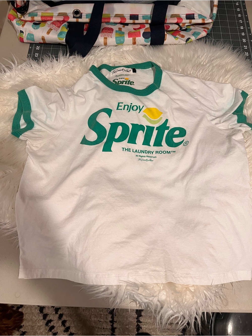 The Laundry Room White Sprite Ringer Tee with Green Trim and Yellow Accent